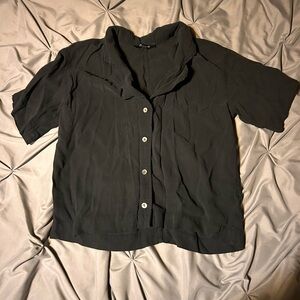 Madewell Women's Central Drape Button Down Top Black Short Sleeve Viscose XXS